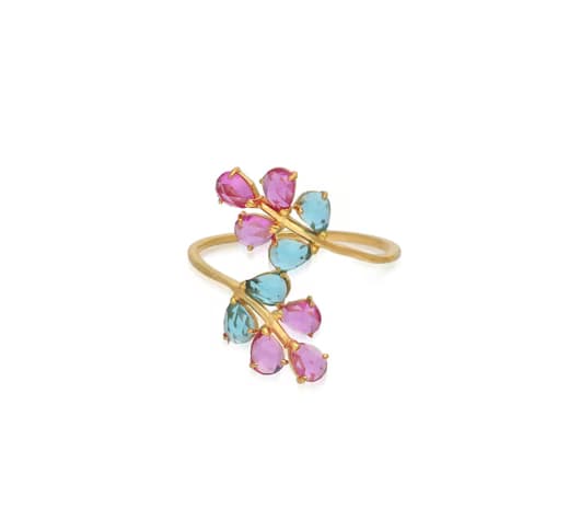 Pink-Blue Blossom Gold Ring